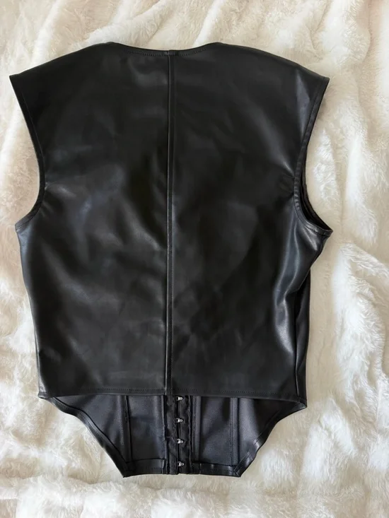 Miss Lola Black Faux Leather Corset Bodysuit - Picture 5 of 6